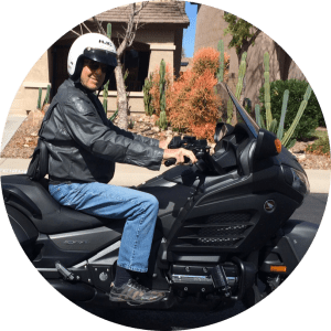 Tom Crittenden riding his motorcycle